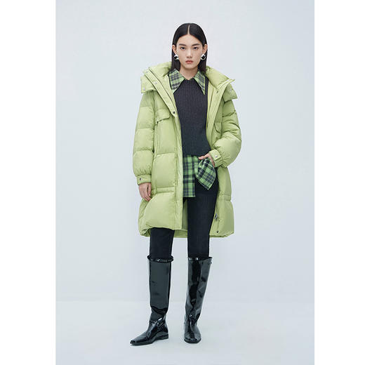 NEELLY纳俪商场同款纯色中长款白鸭绒羽绒服女冬季加厚连帽面包服N24114L04627 商品图1