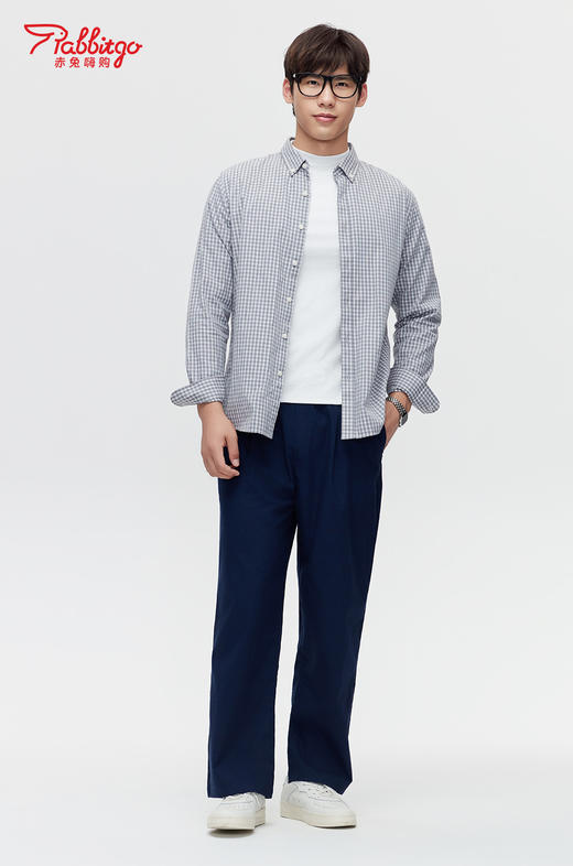 赤兔嗨购纯棉宽格子长袖衬衫男2024秋季新款休闲格子百搭上衣商务免烫男士衬衣通勤风 商品图2