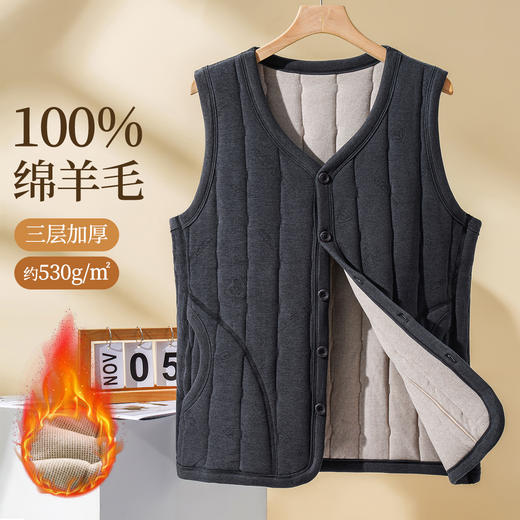 【100%绵羊毛填充】530g三层加厚中老年男士保暖马甲背心男士衔缝马甲 商品图0