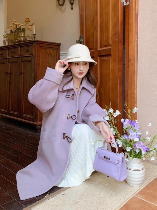 张心子【人间绝绝紫】复古小众牛角扣毛呢外套女2024冬季呢子大衣 U2410034 商品图3