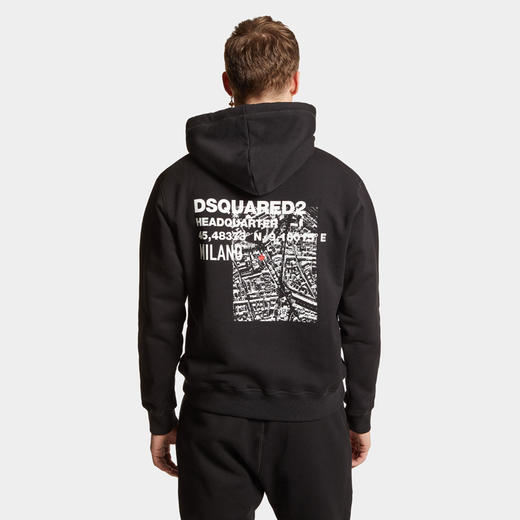 DSQUARED2 男士徽标印花棉质抓绒连帽卫衣 黑色 S74GU0826 S25516 900 商品图2