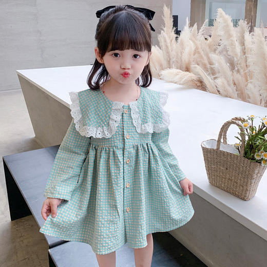 【时髦秋装！长袖翻领格子公主裙】女童连衣裙 洋气小女孩长袖翻领格子公主裙儿 宝宝翻领格子 儿童裙子中小童长袖洋气公主裙-QQ 商品图2