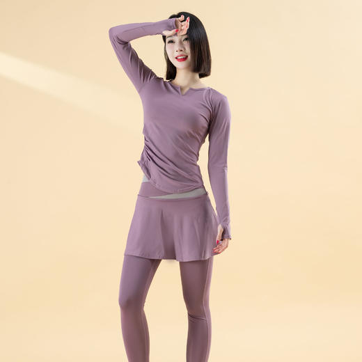 跃牌【瑜堂系列】新款假两件防走光裸感高弹拼色高腰提臀裤JYMK033 商品图4