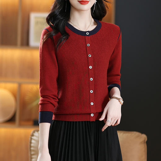 CC-13-6391毛衣女2024秋冬新款圆领长袖内搭打底衫拼色短款宽松套头针织衫潮 商品图0