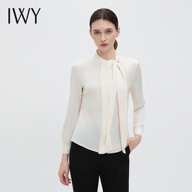 IWY/高级感长袖衬衫女春秋新款设计感小众飘带显瘦杏色上衣B14338