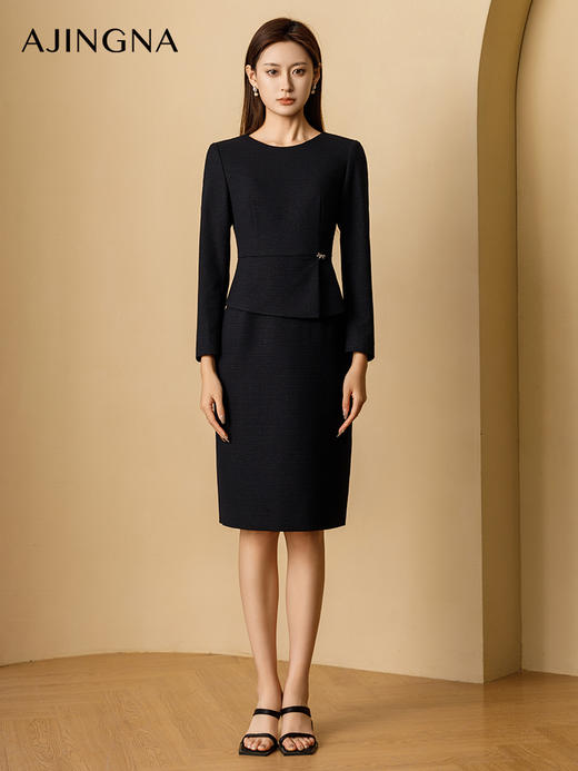 【商城同款】阿菁娜2024秋季新款知性优雅假两件连衣裙A29Q112060 商品图0