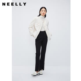 NEELLY纳俪商场同款黑色高腰牛仔微喇裤修身显瘦高级感开叉九分裤N24104H04565