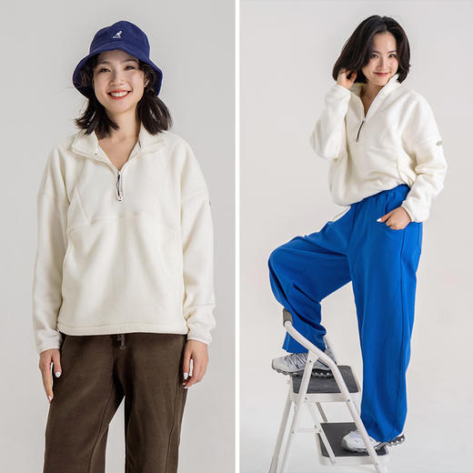 【羊羔绒】摇粒绒宽松套头卫衣 宽松显瘦半拉链外套 可立领可翻领上衣 商品图1