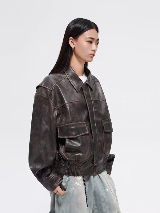 FMACM/JK2410/重磅棕色皮衣复古夹克 商品图0