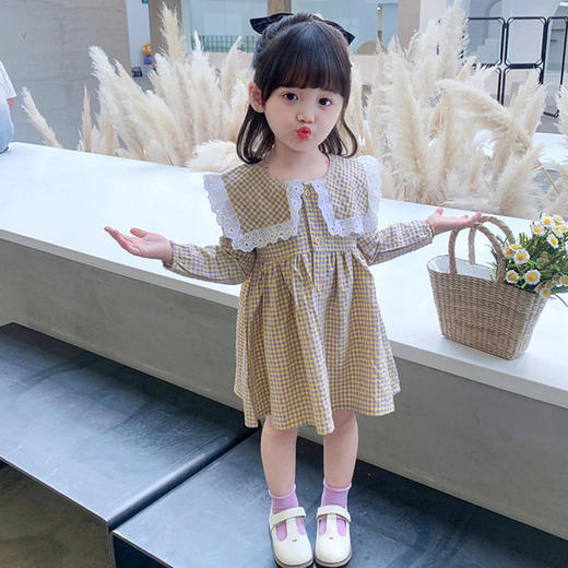 【时髦秋装！长袖翻领格子公主裙】女童连衣裙 洋气小女孩长袖翻领格子公主裙儿 宝宝翻领格子 儿童裙子中小童长袖洋气公主裙-QQ 商品图1