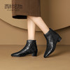 西村名物2024秋冬新款时尚百搭真皮粗跟软底通勤气质瘦瘦靴T24DS46821 商品缩略图1