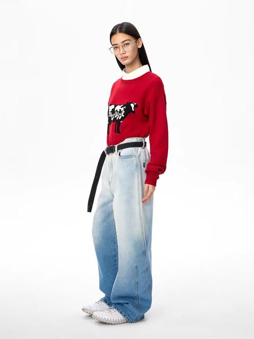 FMACM/ZZS2403/奶牛“Machine”手工提花圆针织衫 商品图3