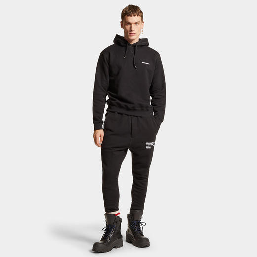 DSQUARED2 男士徽标印花棉质抓绒连帽卫衣 黑色 S74GU0826 S25516 900 商品图3