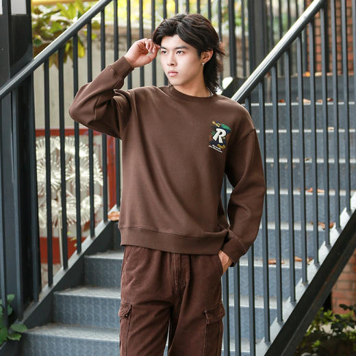 DRONKOO 2024 圆领左胸后幅R贴布绣加彩色涂鸦复合绒厚卫衣 商品图2