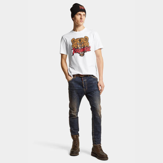 DSQUARED2 男士小熊酷版棉质平纹针织圆领短袖T恤 白色 S74GD1316 D20014 100 商品图3