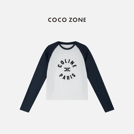 COCO ZONE 100棉设计感撞色圆领字母长袖T恤CC2C2047 商品图0
