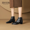 西村名物2024秋冬新款时尚百搭真皮粗跟软底通勤气质瘦瘦靴T24DS46821 商品缩略图2