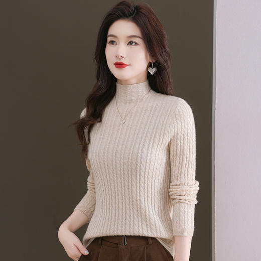 CC-101-546秋冬保暖100羊绒衫女半高领麻花毛衣时尚百搭套头针织打底衫 商品图3
