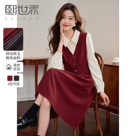 【专属特价】熙世界厅里厅气假两件红色连衣裙女长袖法式衬衫裙子2025秋冬新款
