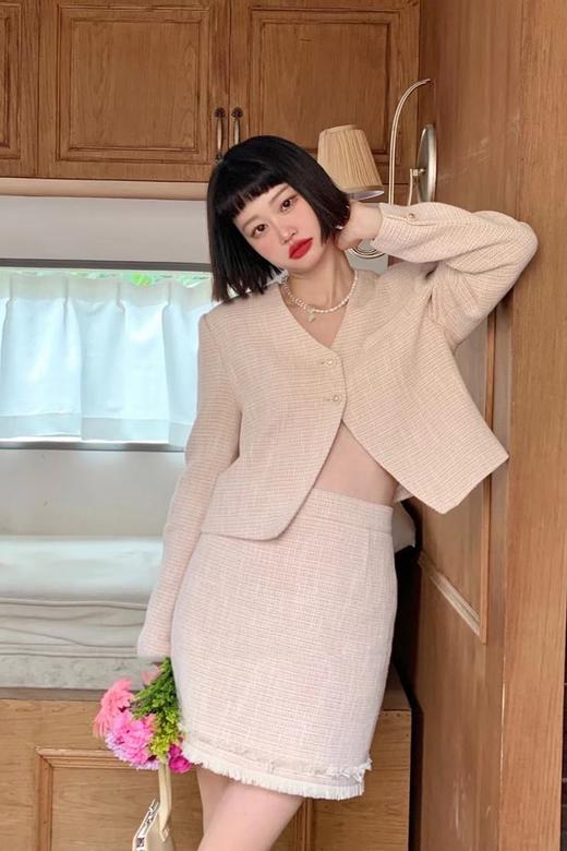 amadella 气质浅粉色甜美时髦小香风外套半裙套装 17236 商品图4
