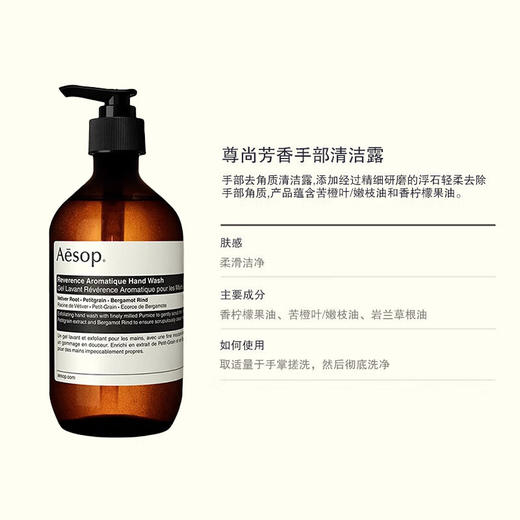 【跨境】AESOP/伊索 尊尚芳香洗手液500ml 磨砂 深层温和清洁持久留香保湿滋润呵护肌肤手部清洁露 商品图2