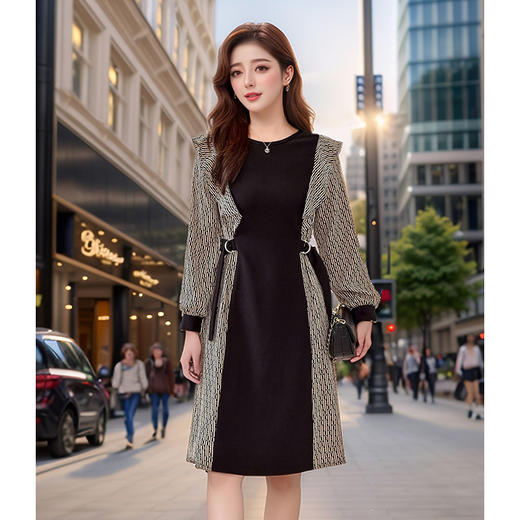 奢姿2024年秋季新款大码女装气质拼接裙子胖妹妹荷叶边优雅连衣裙 商品图1