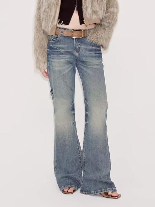 出逃赤岗西/24AWN71/复古蓝牛仔微喇低腰显瘦马蹄拖地长裤 商品图1