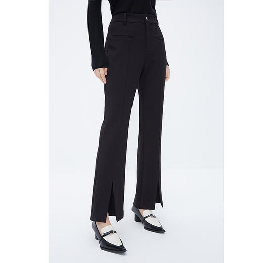 NEELLY纳俪商场同款黑色休闲喇叭裤女开叉西装裤高级感垂感九分裤N24104H04555 商品图2