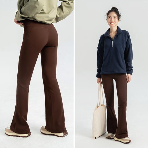 【加绒防风保暖】羊绒喇叭裤 两侧真口袋 能装手机的瑜伽裤 带微笑臀线 穿上就是翘臀 商品图0