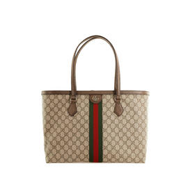 GUCCI古驰 Ophidia 老花Logo条纹织带通勤百搭 帆布拼皮 大容量托特包单肩手提包 中号 男女同款情侣款 （CB）