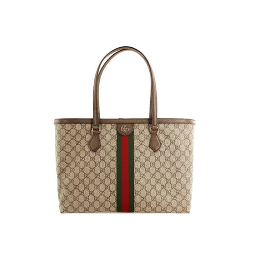 GUCCI古驰 Ophidia 老花Logo条纹织带通勤百搭 帆布拼皮 大容量托特包单肩手提包 中号 男女同款情侣款 （CB） 商品图0
