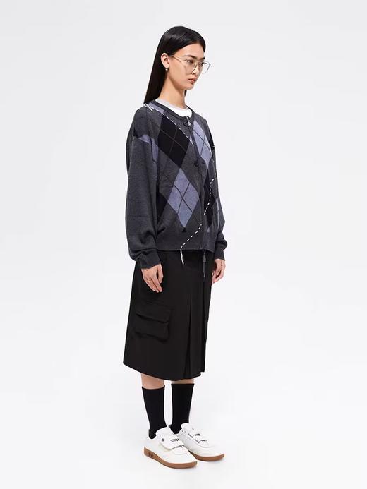 FMACM/ZZS2411/复古民族菱形格手工虚线街头针织开衫 商品图2