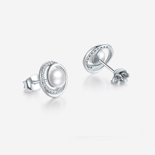 周六福耳钉女淡水珍珠几何耳饰S925银优雅甜美时尚送女友生日礼物 商品图3