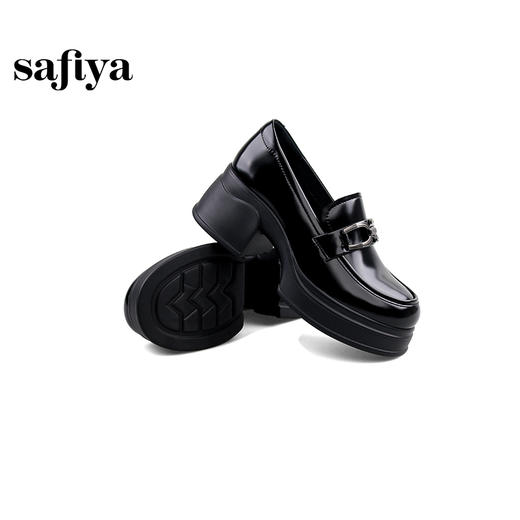 Safiya/索菲娅2025学院风方头粗跟轻便百搭小个子增高乐福鞋  SFD1112160 商品图4