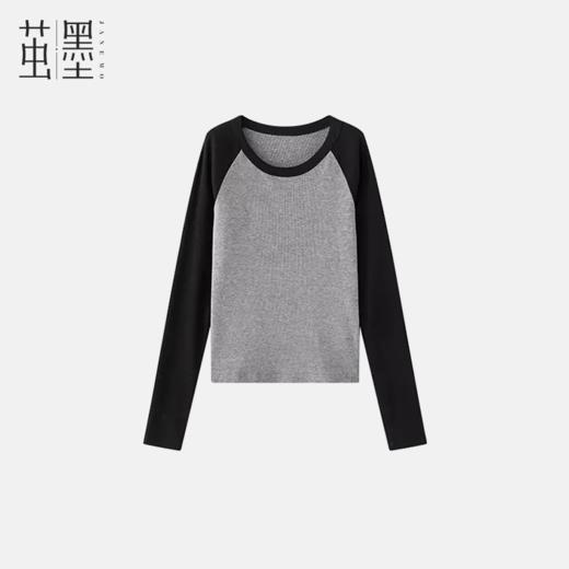 茧墨 撞色插肩袖螺纹长袖上衣 商品图0