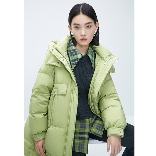 NEELLY纳俪商场同款纯色中长款白鸭绒羽绒服女冬季加厚连帽面包服N24114L04627 商品图2