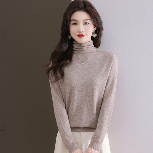 CC-101-807秋冬新款100纯羊毛衫针织堆堆领打底女毛衣内搭纯色长袖上衣 商品图2