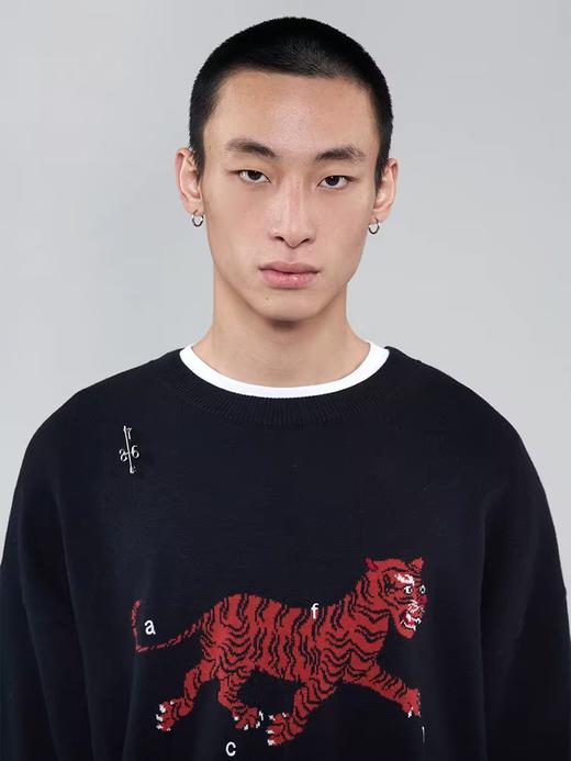 FMACM/ZZS2303/藏毯虎纹饰嵌花圆领针织毛衣 商品图2