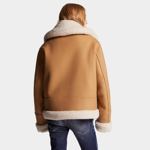 DSQUARED2 女士弹力毡羊毛简易飞行员夹克外套 驼色 S72AM1082 S53003 124 商品图2