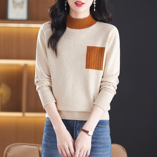 CC-13-6383毛衣女秋冬2014新款洋气宽松半高领针织打底衫短款长袖上衣 商品图3