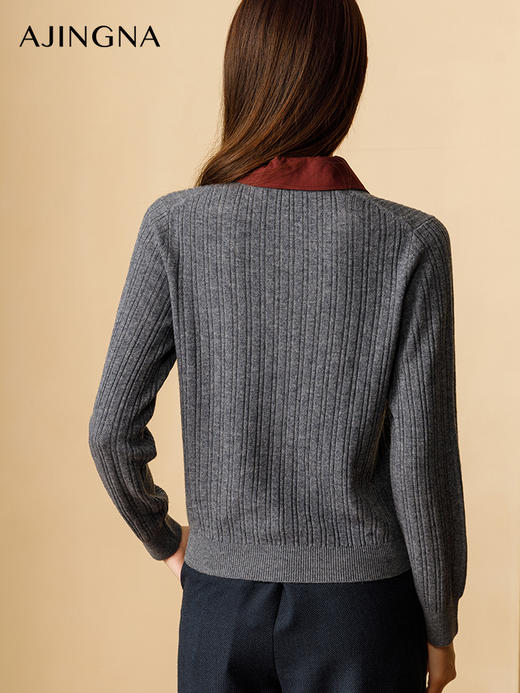 【商场同款】阿菁娜2024冬季新款格雷系轻商务衬衫领毛衫A29D301033 商品图4