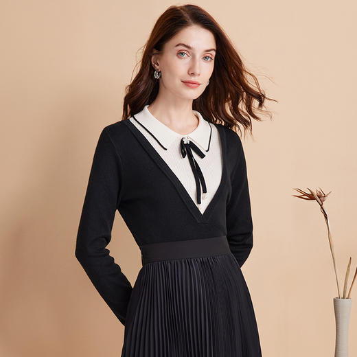 EITIE爱特爱冬新款时尚通勤假两件保暖舒适针织衫7601301 商品图3