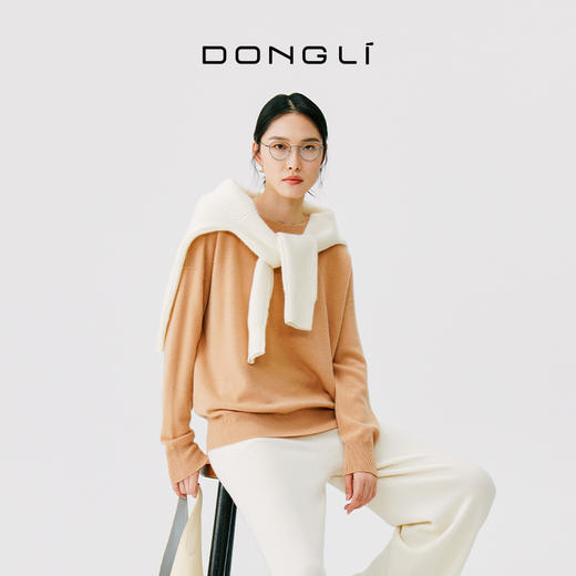 小山羊绒 东黎羊绒 女士秋冬季针织圆领羊绒时尚休闲百搭宽松 DWBS4725AN 商品图3