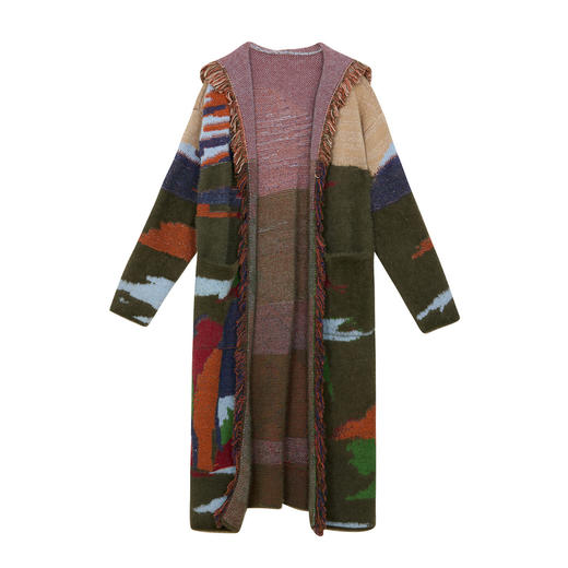 谜底连帽针织开衫女2024冬季新品复古风宽松长毛衣外套244MZ1902 商品图4