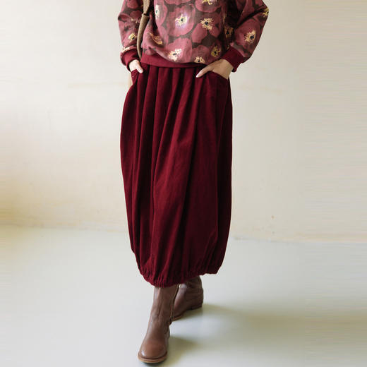 绽放旅行女装352朵/秋冬*加厚灯芯绒花苞中长款灯笼裙半身裙 商品图0