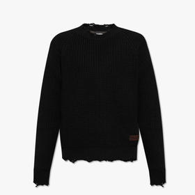 DSQUARED2 男士徽标贴片羊毛针织衫 黑色 S74HA1446 D13040 900