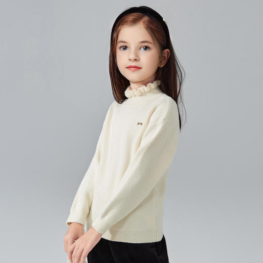 笛莎Deesha 童装女童毛衫2024冬新款甜美基础木耳边领毛衫 商品图1