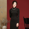 OY-24322长袖旗袍秋装2024年新款中国风黑色缎面提花日常改良长款24322 商品缩略图1
