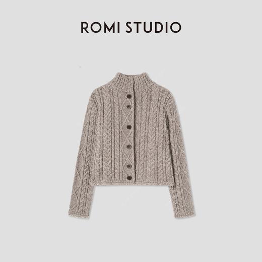 ROMI STUDIO“温暖已至”绵羊毛混纺麻花立领复古开衫外套 442WM001 商品图0
