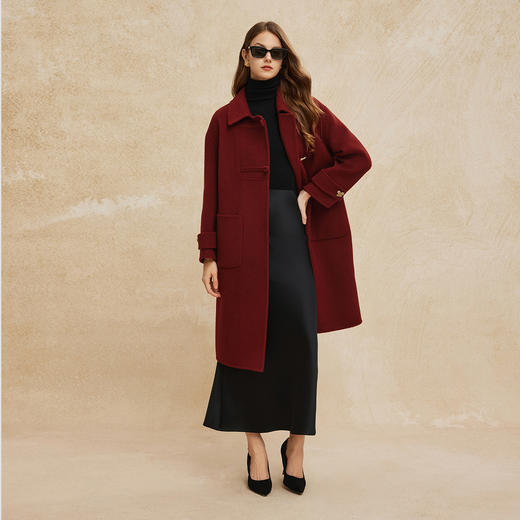 PH923斯尔丽24冬季新款双面羊毛大衣中长款设计感装饰扣廓形大衣 商品图7